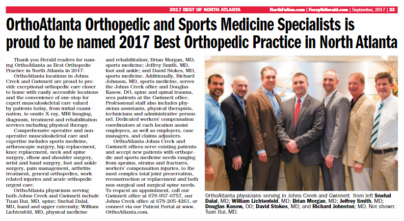 OrthoAtlanta 2017 Best Orthopedic practice in North Atlanta